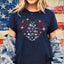 Rhinestone Heart Stars T-Shirt: Red White Blue USA Pride Tee