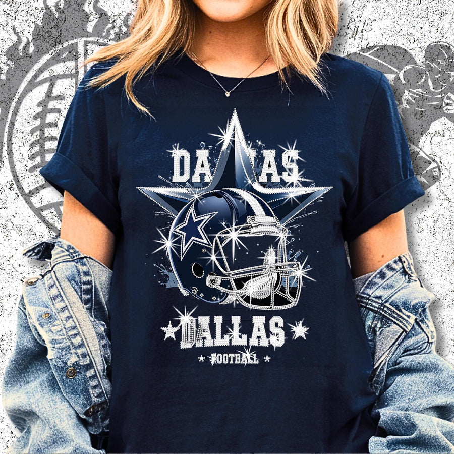 Dallas Sparkly Rhinestone Football Shirt: Game Day Bling DTF Rhinestone Mix