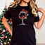 Christmas Wine Glass with Santa Hat Rhinestone Shirt: Drinkers Party Cheers Bling Tee