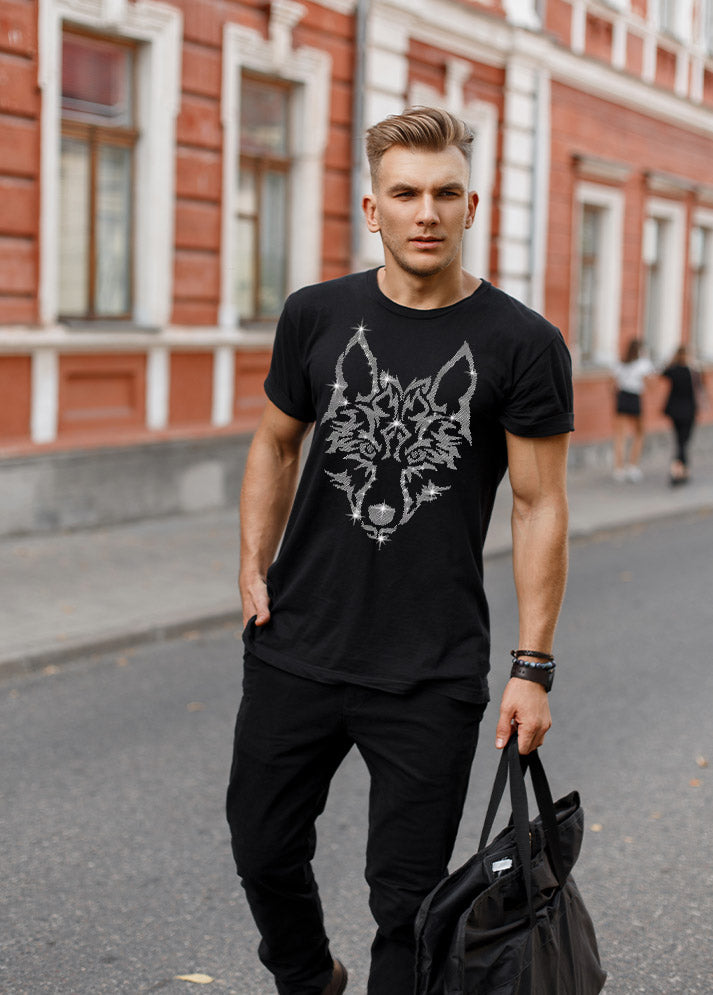 Lone Wolf Head Rhinestone T-Shirt