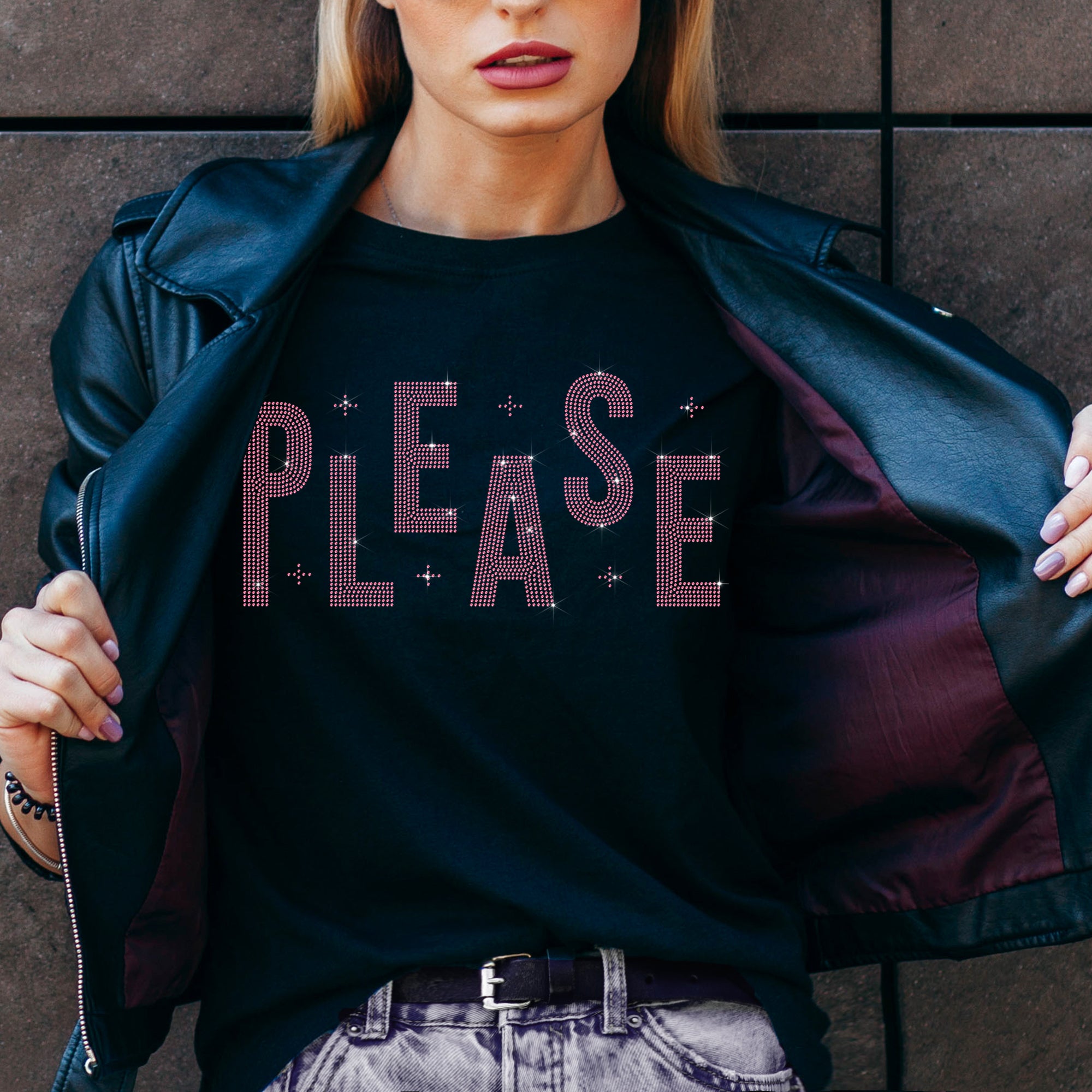 PLEASE Rhinestone T-Shirt