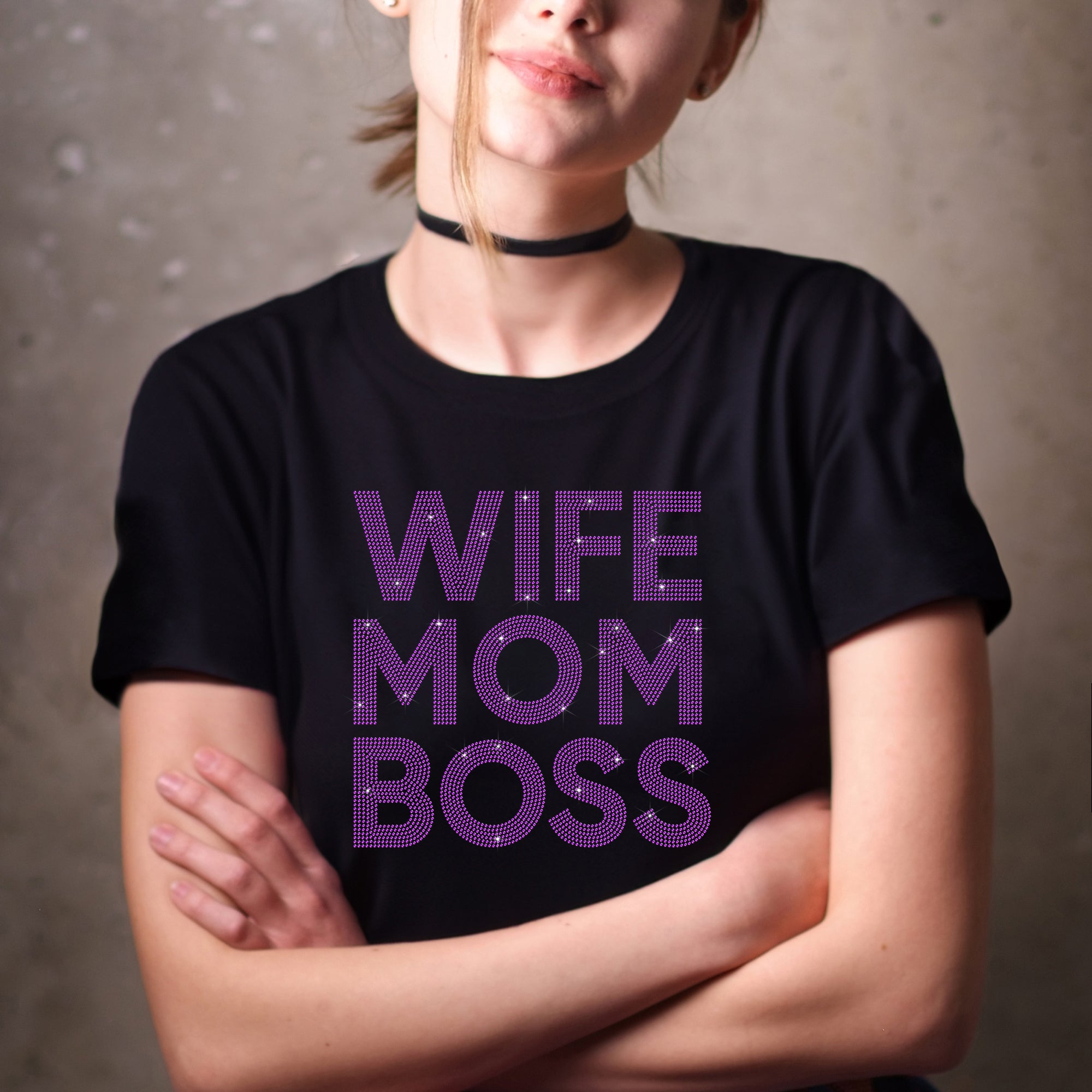 WIFE MOM BOSS 2 Rhinestone T-Shirt