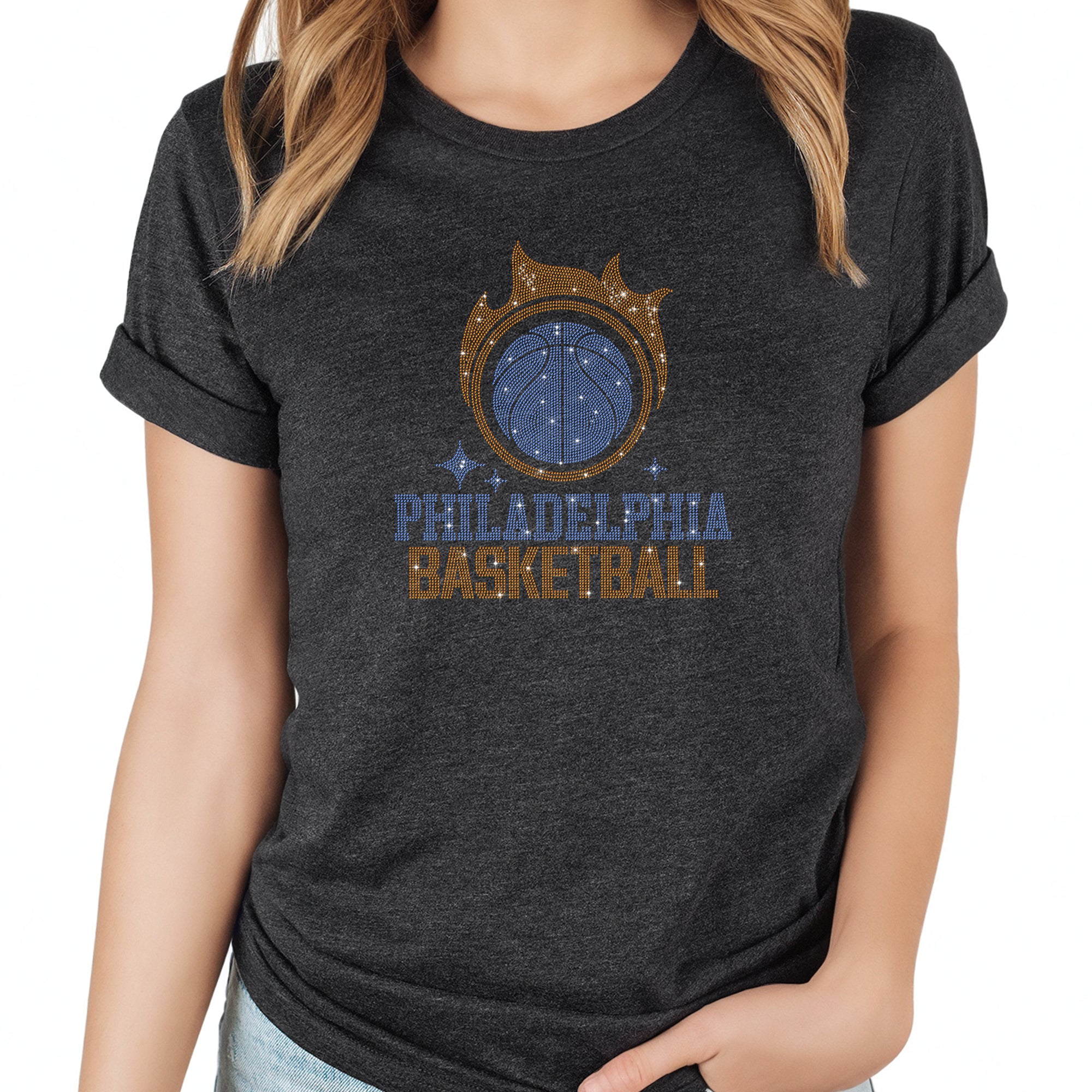 Philadelphia Basketball Team Rhinestone T-Shirt