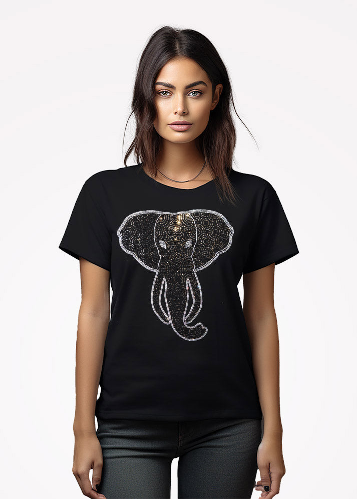 Luxury Looking Mandala Style Elephant Rhinestone T-Shirt