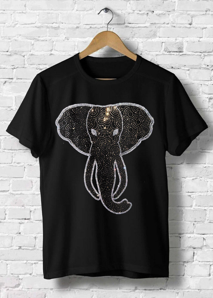 Luxury Looking Mandala Style Elephant Rhinestone T-Shirt