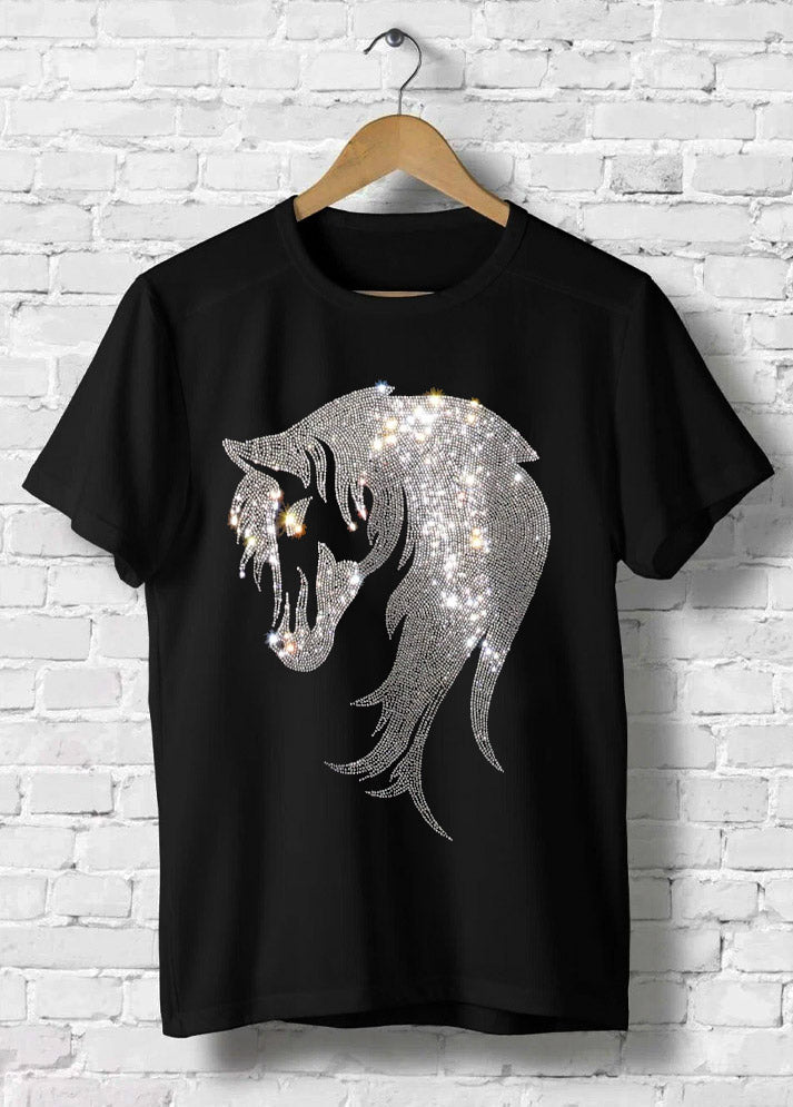 Horse Rhinestone Short Sleeve T-Shirt