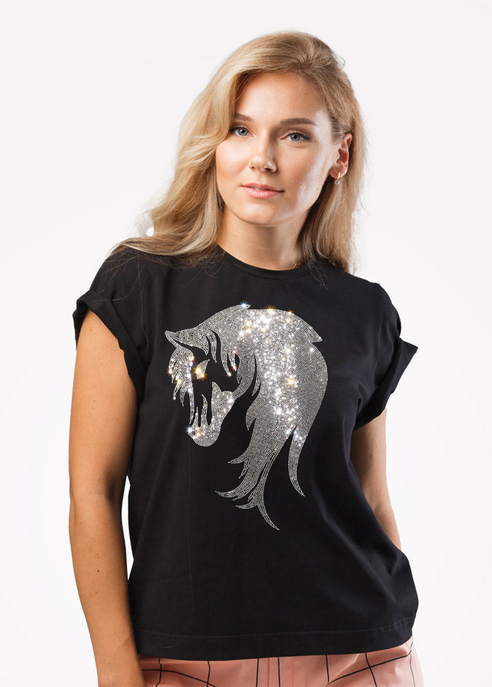 Horse Rhinestone Short Sleeve T-Shirt