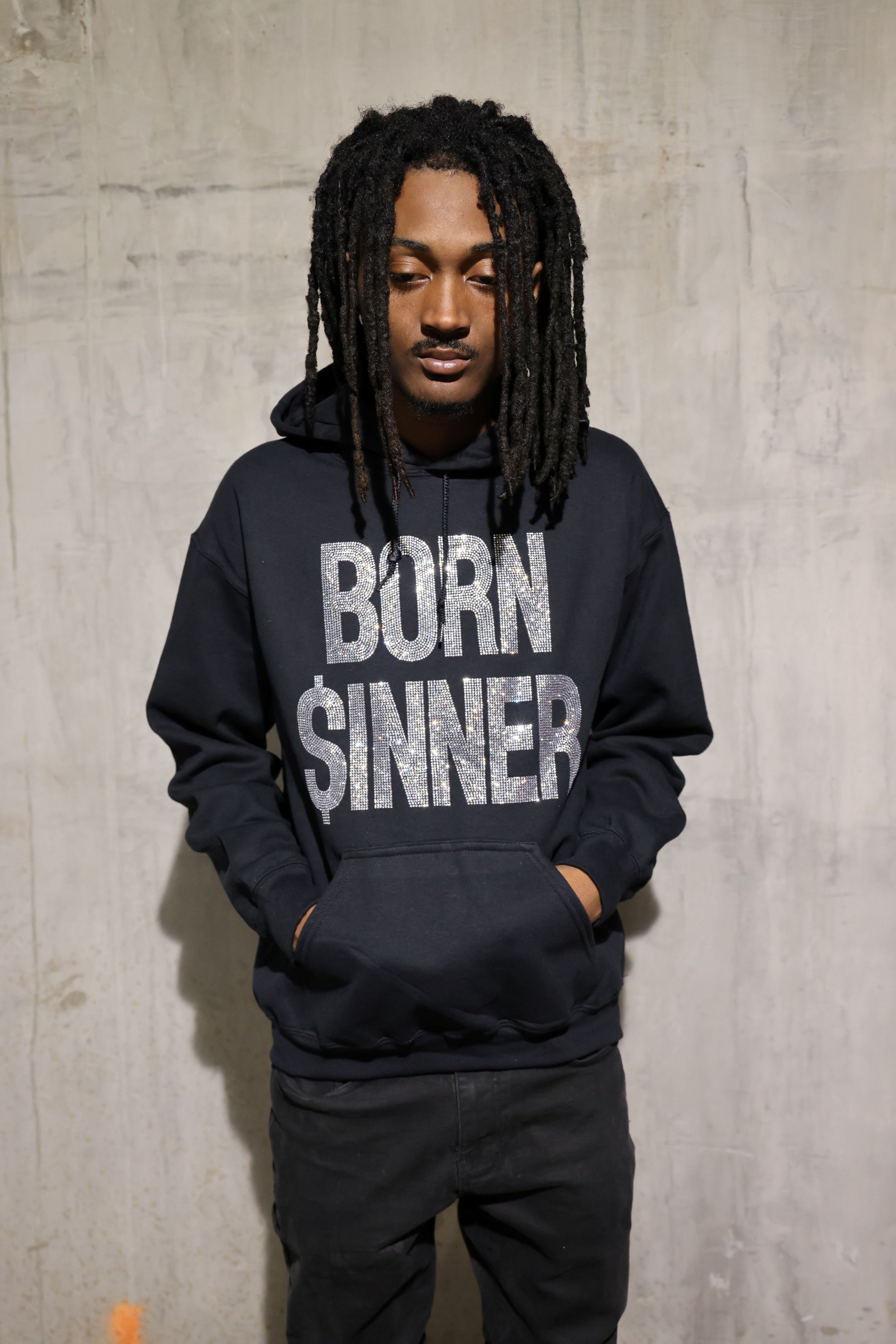 Born Sinner Rhinestone Hoodie – Bling Sparkle Statement Hoodie