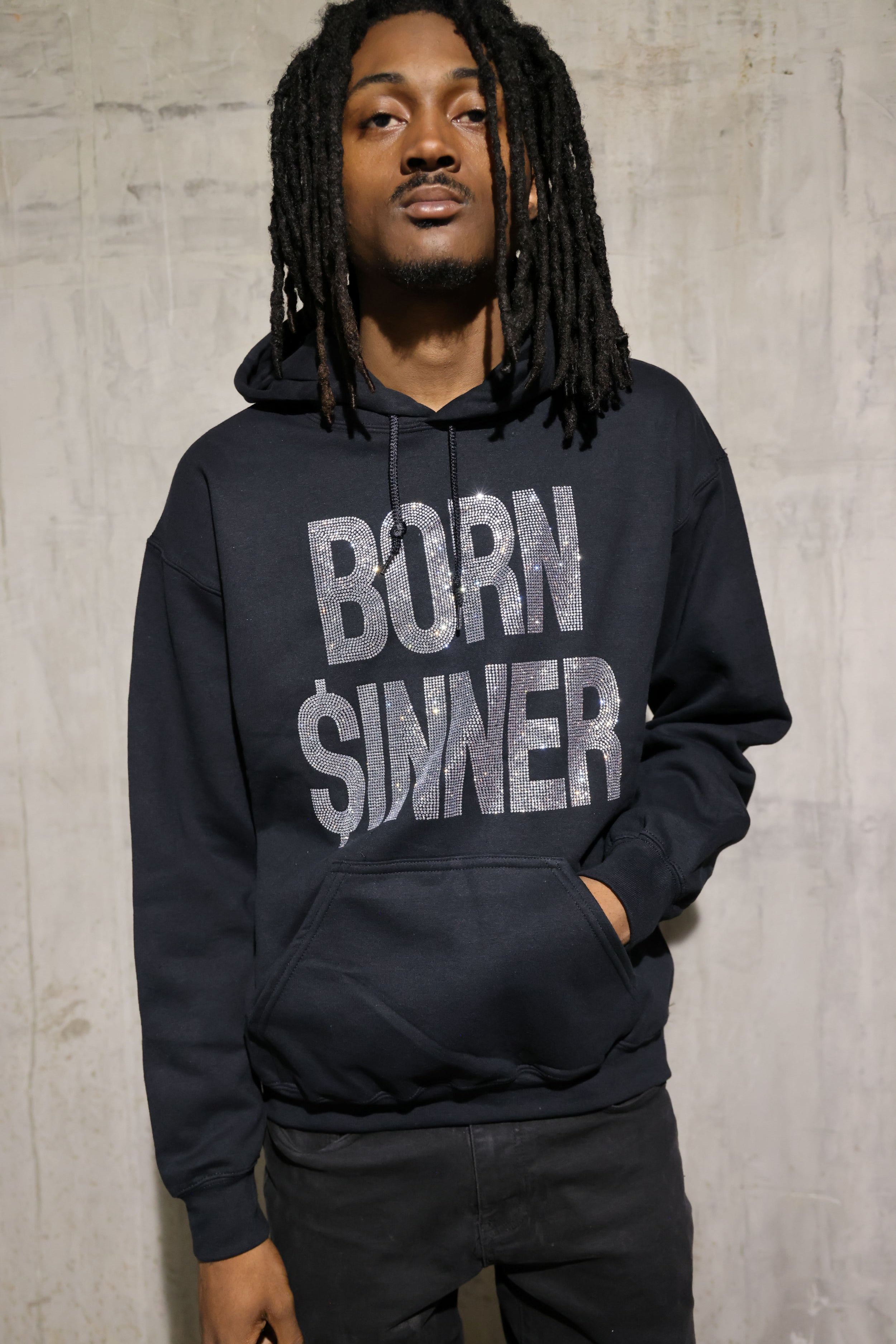 Born Sinner Rhinestone Hoodie – Bling Sparkle Statement Hoodie