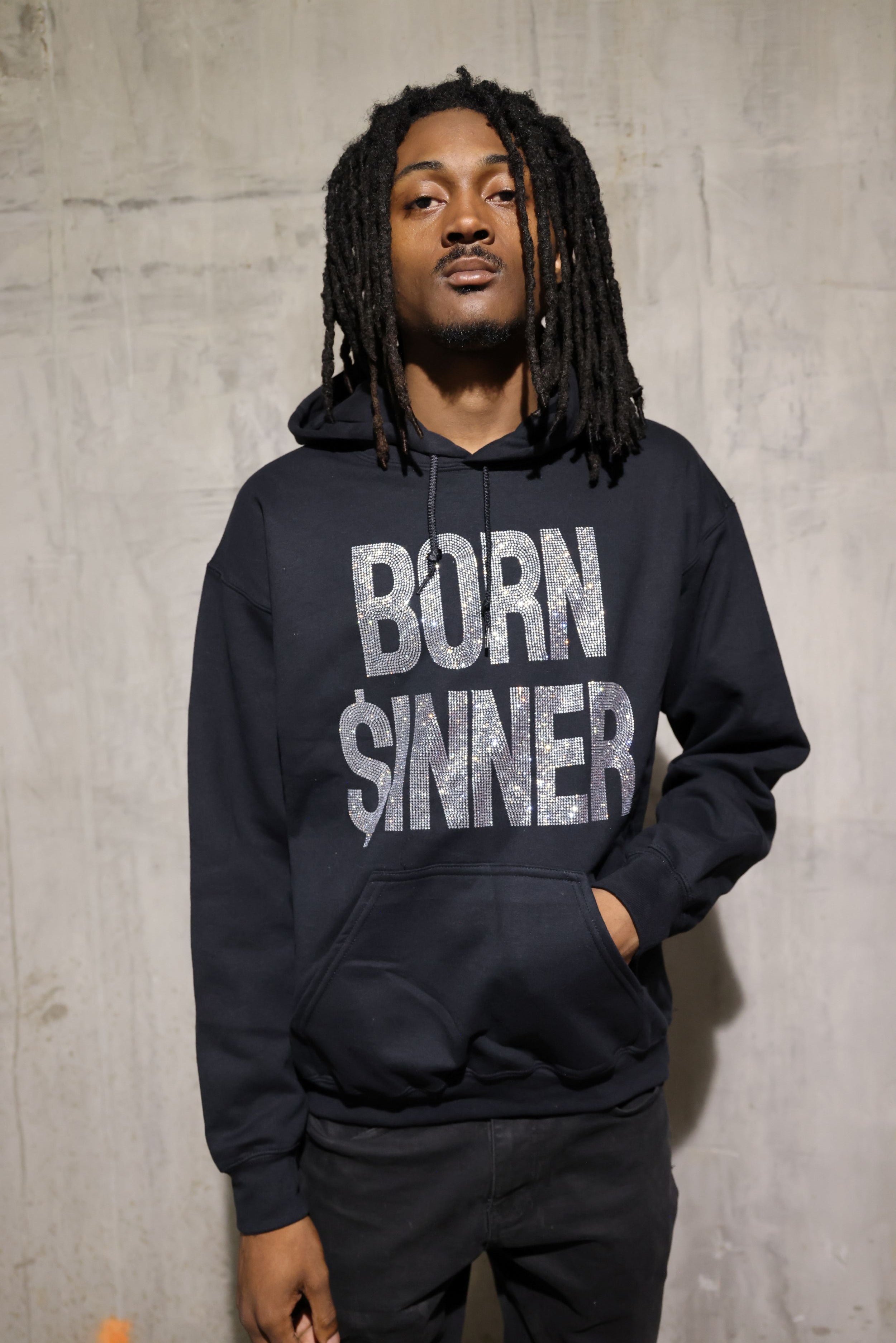 Born Sinner Rhinestone Hoodie – Bling Sparkle Statement Hoodie