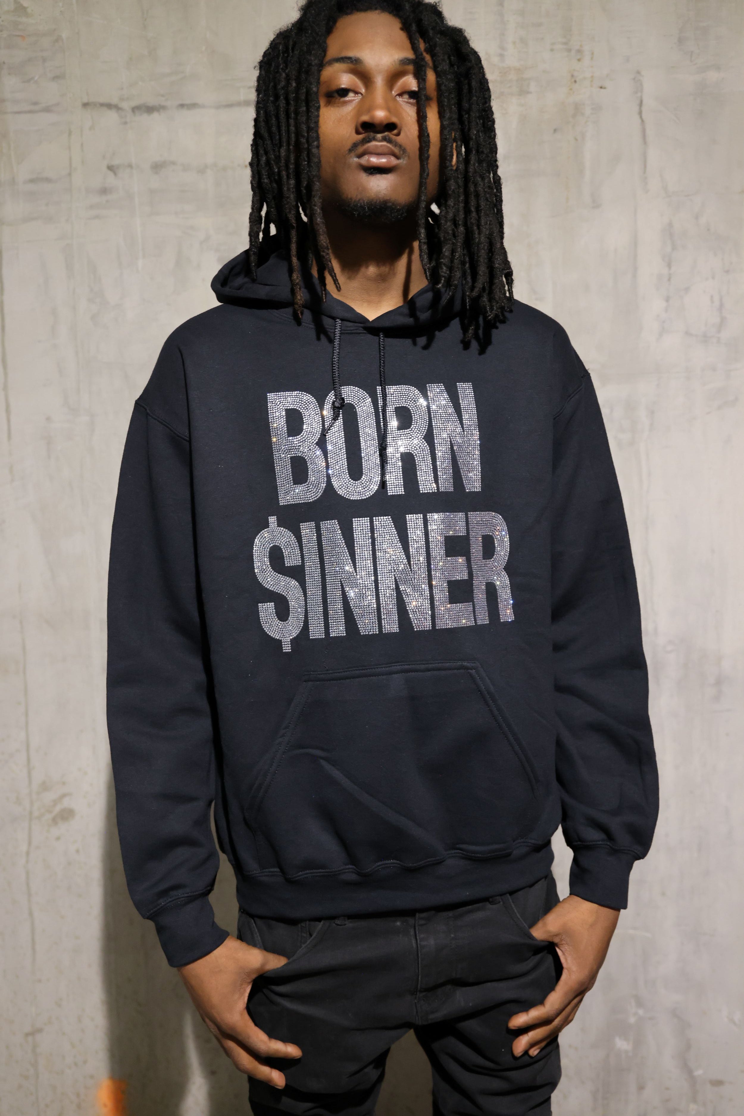 Born Sinner Rhinestone Hoodie – Bling Sparkle Statement Hoodie Main image
