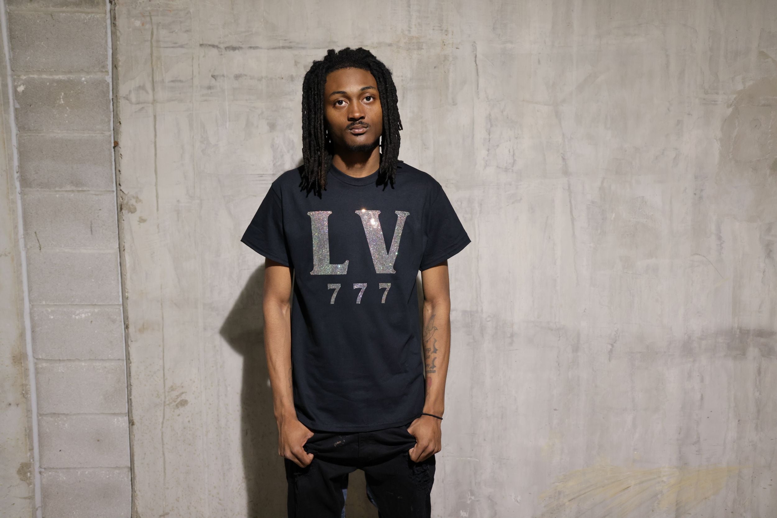 LV 777 Rhinestone T-Shirt – Sparkle Bling Lucky Tee Secondary image