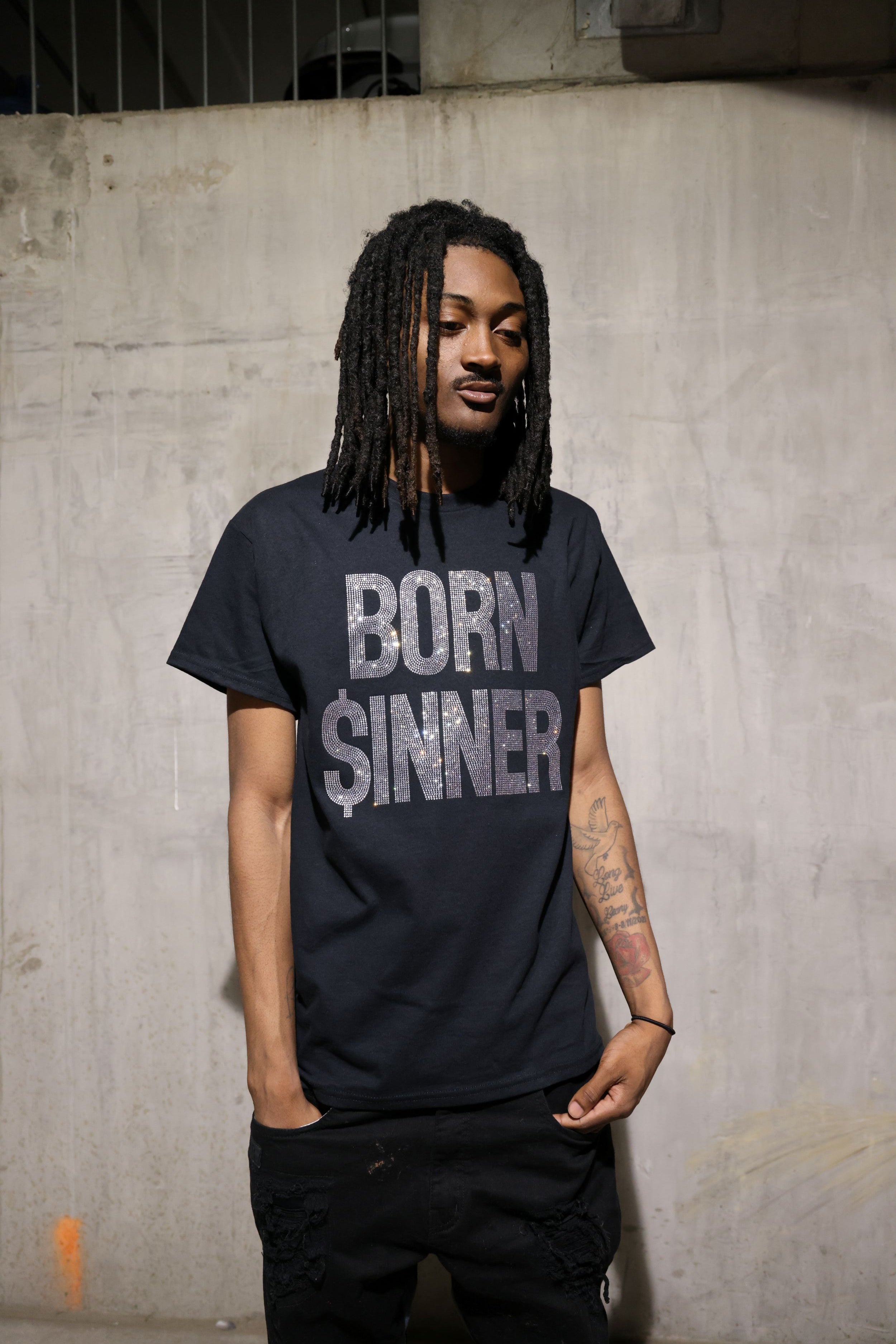 Born Sinner Rhinestone T-Shirt – Bling Sparkle Statement Tee