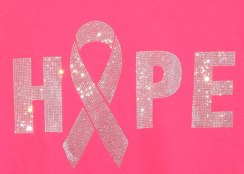 Cancer Awareness Hope Rhinestone Bling Bling Short Sleeve T-shirt