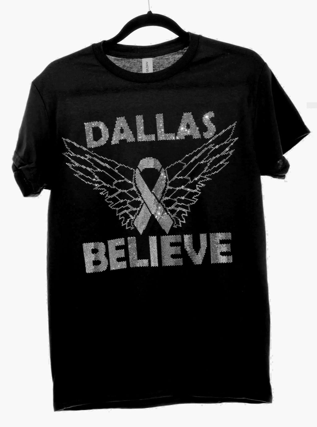 Cancer Awareness Custom City /Name Believe Rhinestone Bling Bling Short Sleeve T-shirt