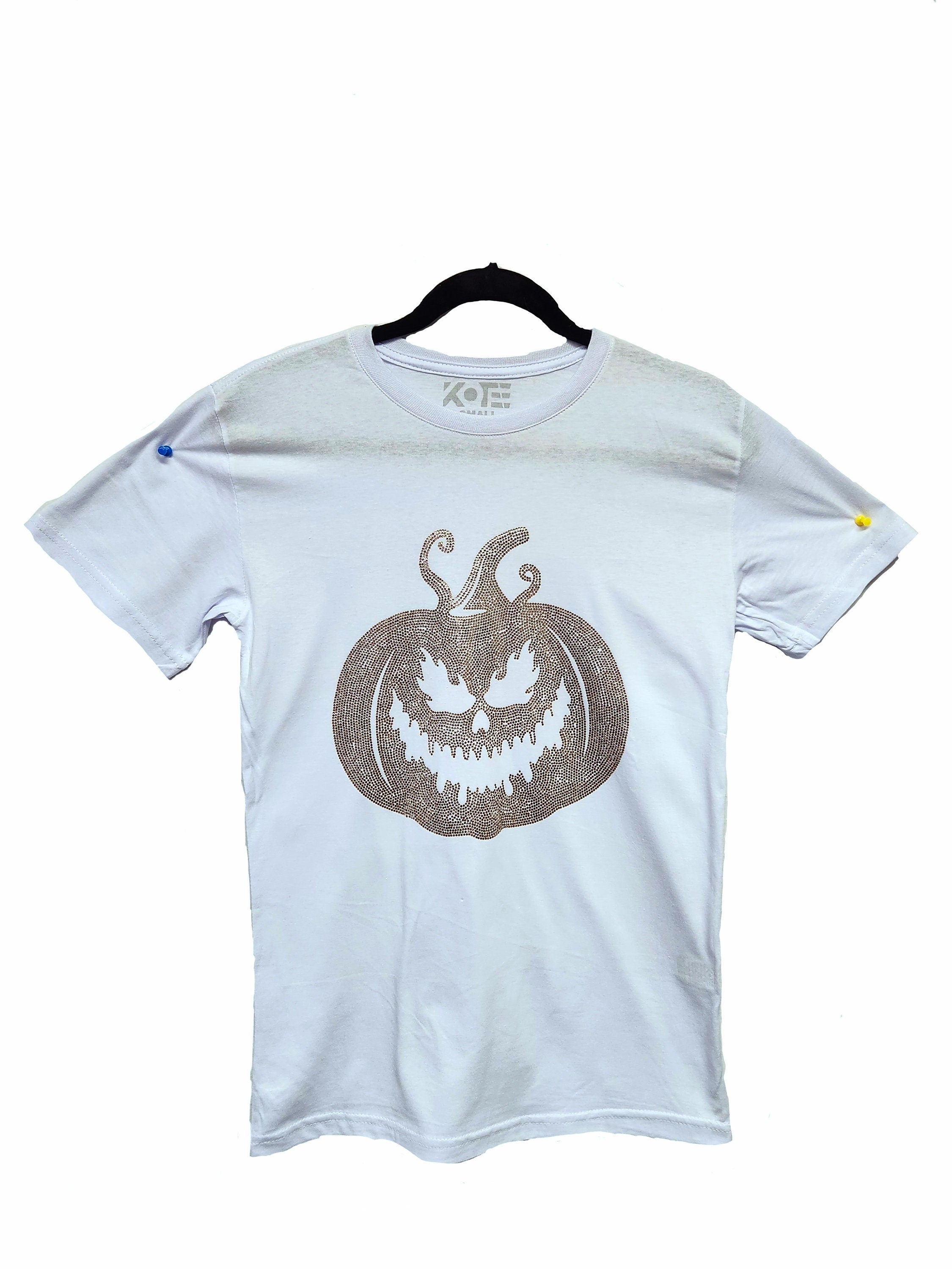 Rhinestone Pumpkin Halloween T-Shirt: Scary Evil Design