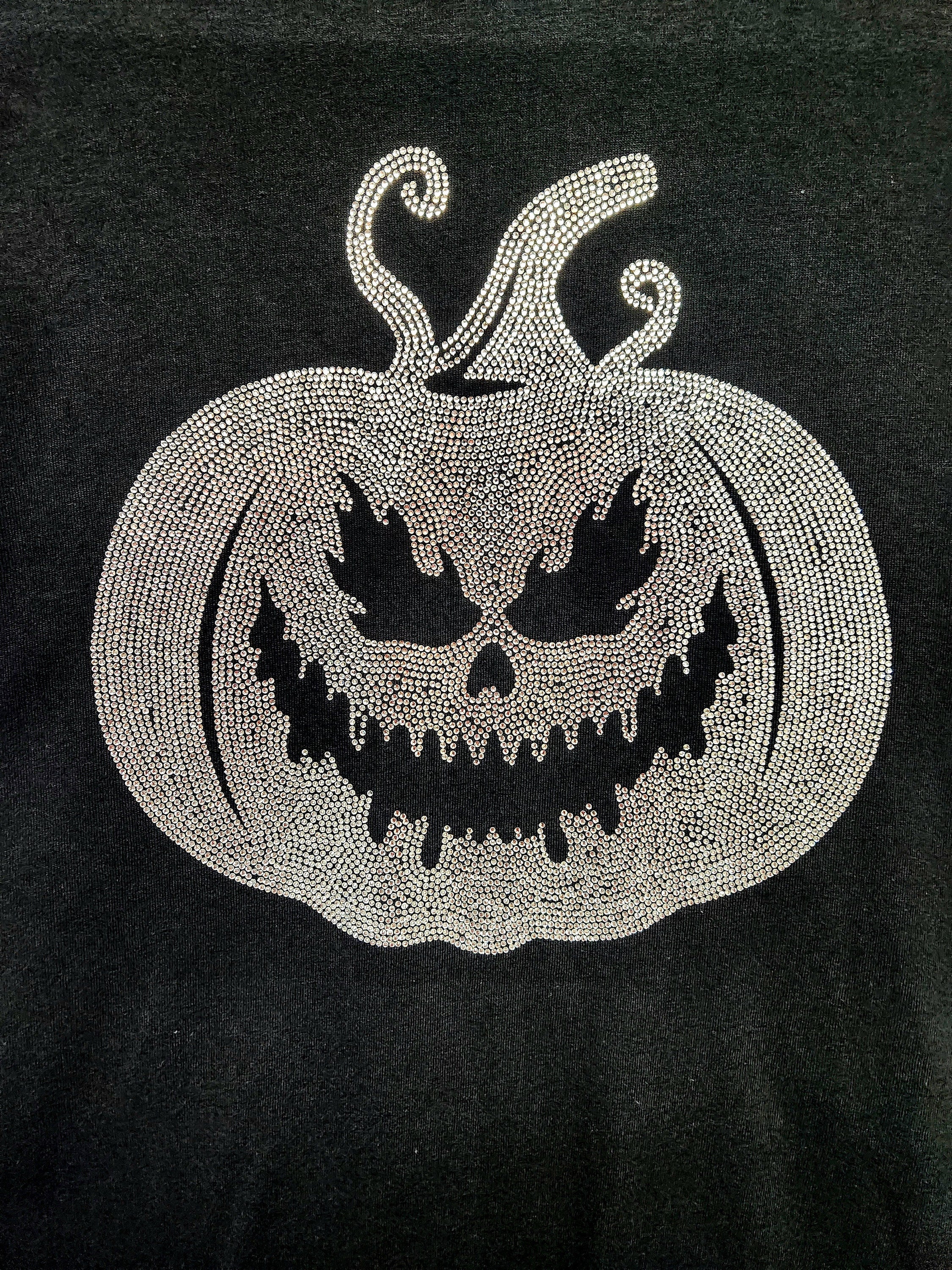 Rhinestone Pumpkin Halloween T-Shirt: Scary Evil Design