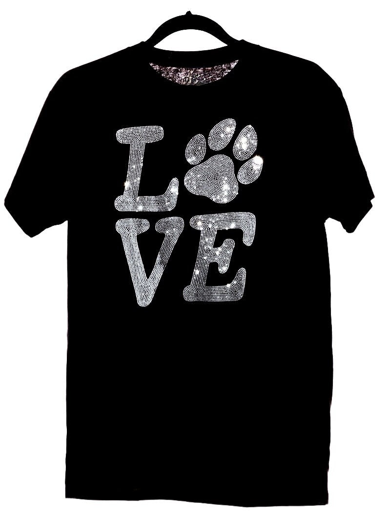 Love Paw Rhinestone T-Shirt: Pet Lover Apparel