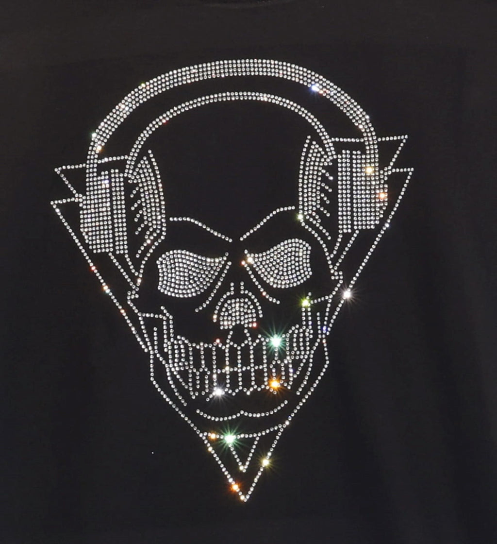 Rock and Roll Skull Rhinestone Bling T-Shirt, Unisex Gothic Outfit, Cool Design Shirt, Music Concert Tour Tee-Shirt, Festival Apparel