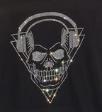 Rock and Roll Skull Rhinestone Bling T-Shirt, Unisex Gothic Outfit, Cool Design Shirt, Music Concert Tour Tee-Shirt, Festival Apparel