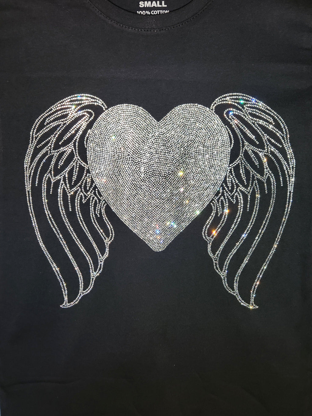 Rhinestone Angel Wings Heart T-Shirt: Memorial Apparel