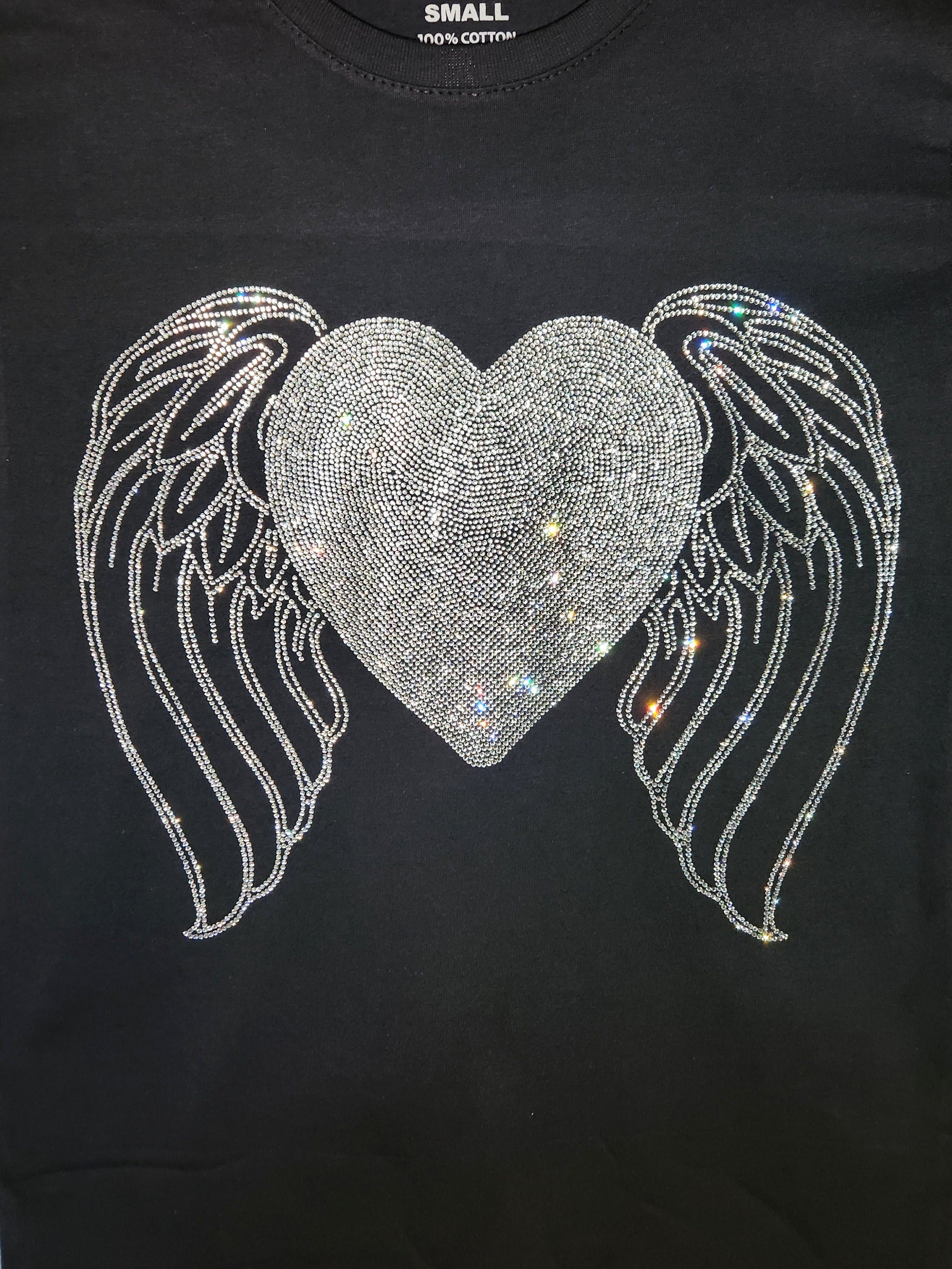 Rhinestone Angel Wings Heart T-Shirt: Memorial Apparel