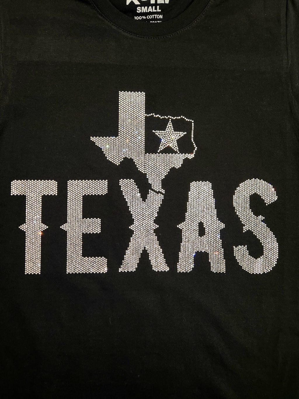 Rhinestone Texas T-Shirt: State Map with Star, Western Tee
