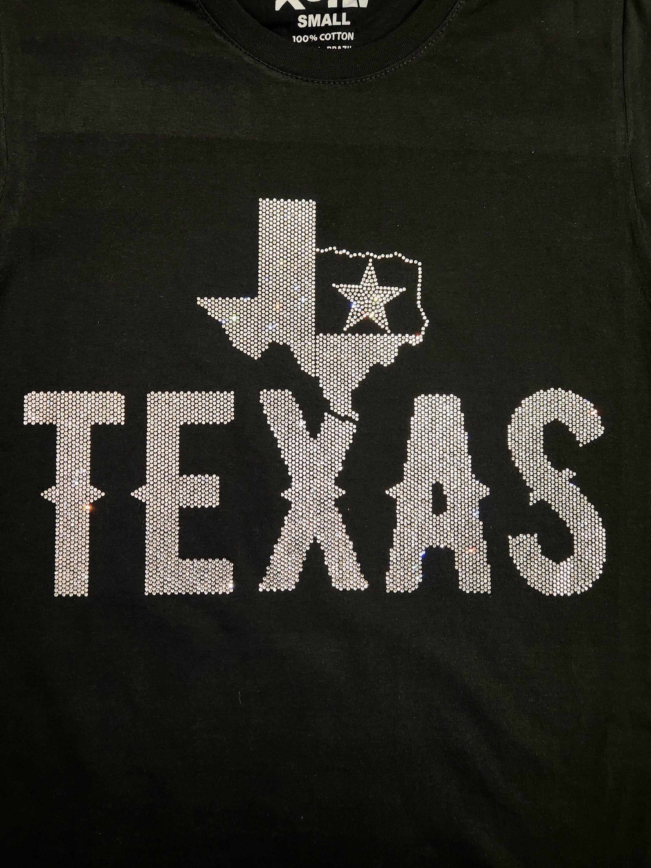 Rhinestone Texas T-Shirt: State Map with Star, Western Tee
