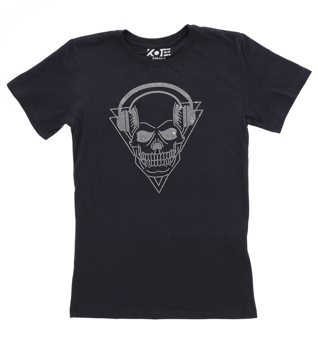 Rock and Roll Skull Rhinestone Bling T-Shirt, Unisex Gothic Outfit, Cool Design Shirt, Music Concert Tour Tee-Shirt, Festival Apparel