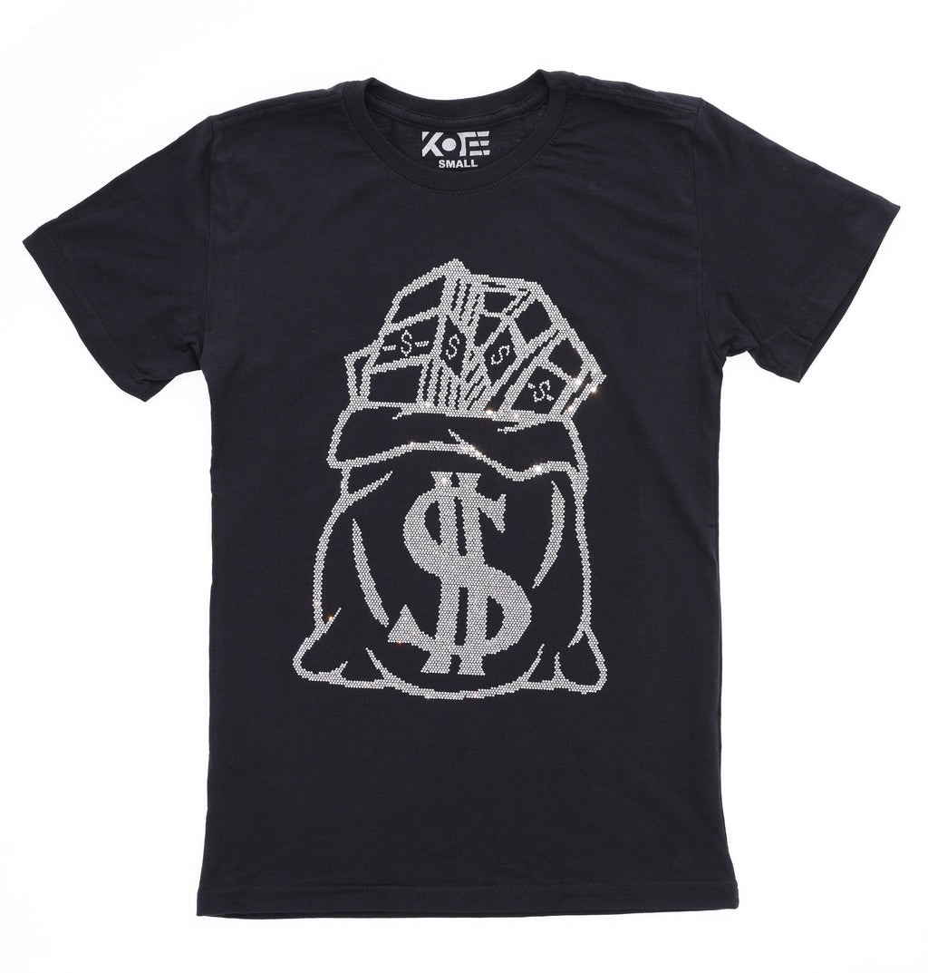 Rhinestone Money Bag T-Shirt: Wealth & Success Tee