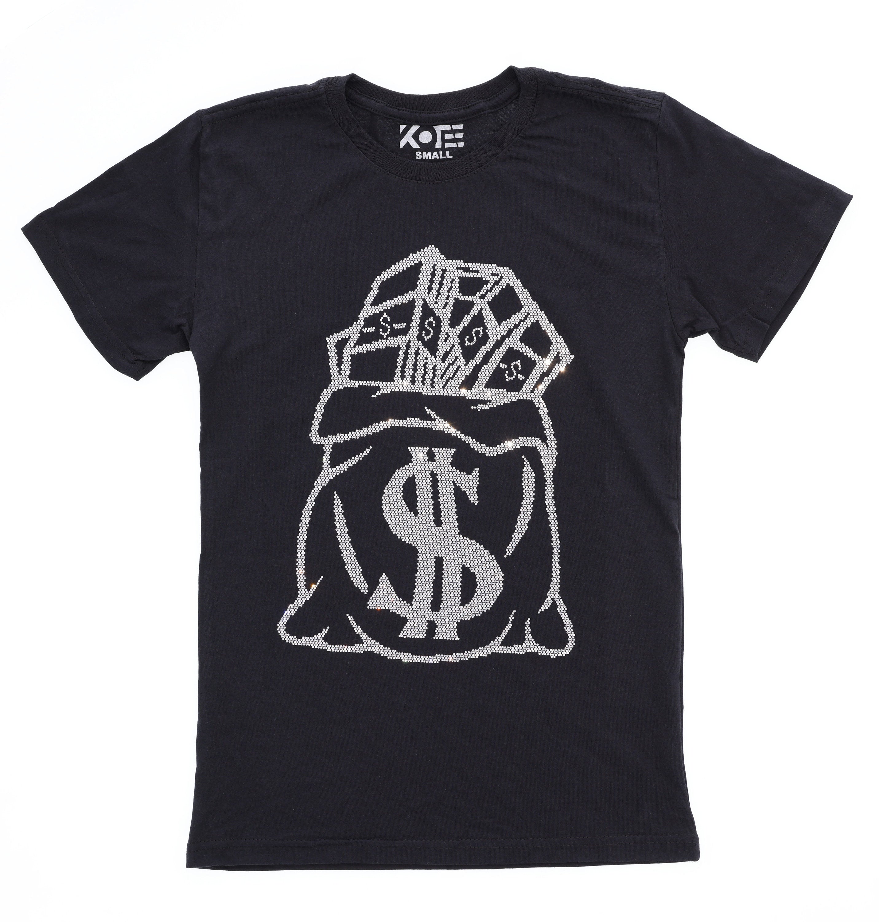 Rhinestone Money Bag T-Shirt: Wealth & Success Tee