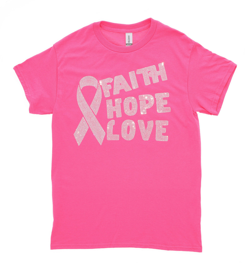 Pink Rhinestone Ribbon T-Shirt: Cancer Awareness Gift