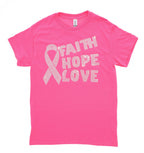 Pink Rhinestone Ribbon T-Shirt: Cancer Awareness Gift