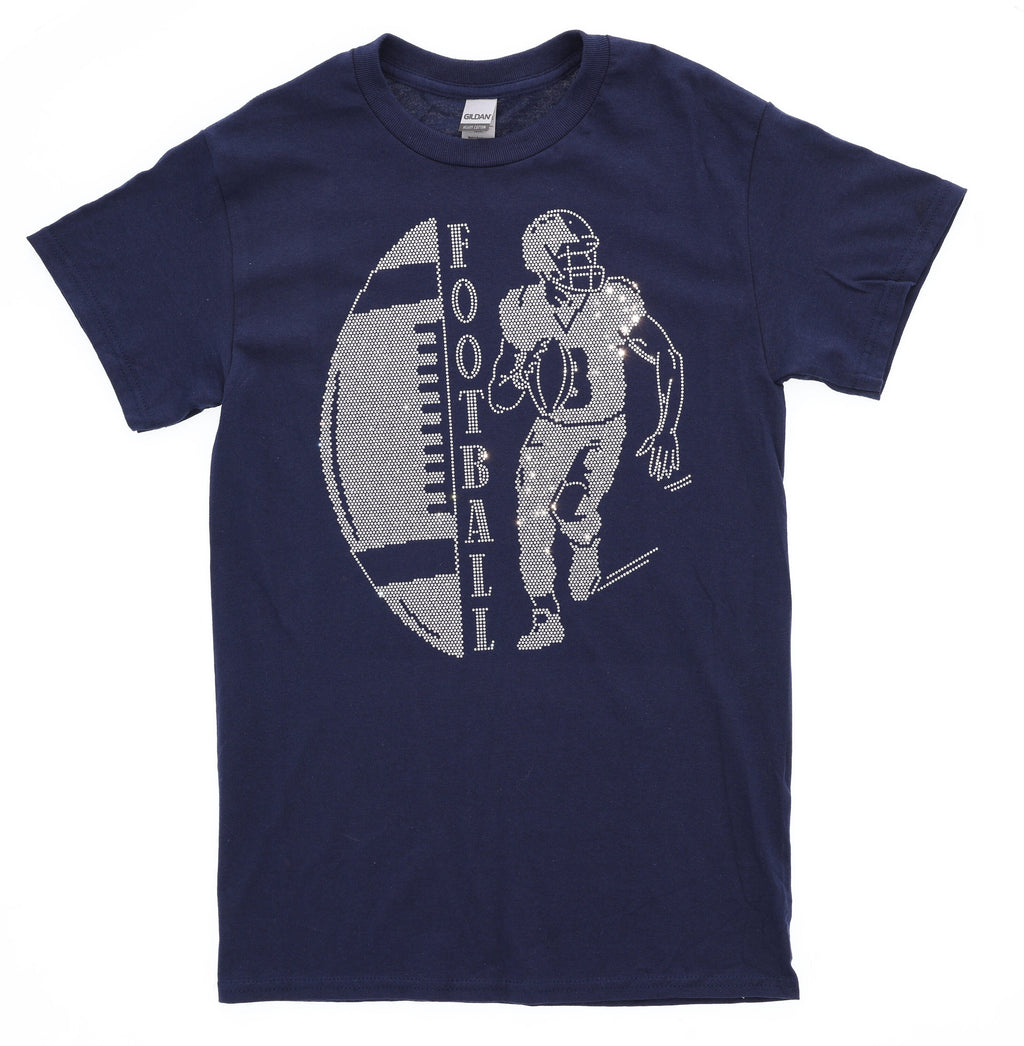 Rhinestone Football Player Shirt: Bling Team Spirit Tee