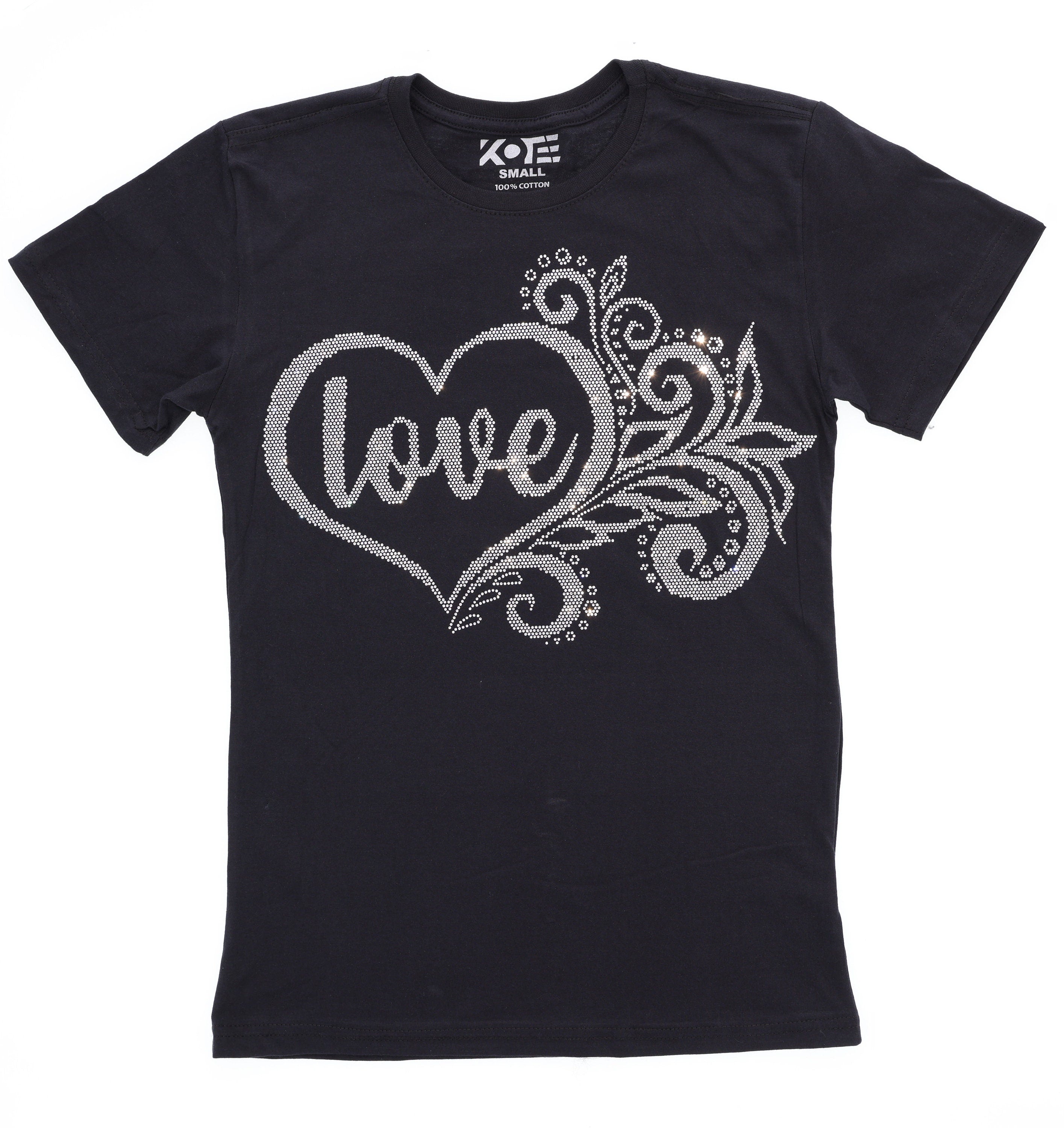 Romantic Floral Heart Love Design Rhinestone T-Shirt, Nature Lover Tee-Shirt, Aesthetic Wild Flower Shaped Sweatshirt, New Mom Gift Main image