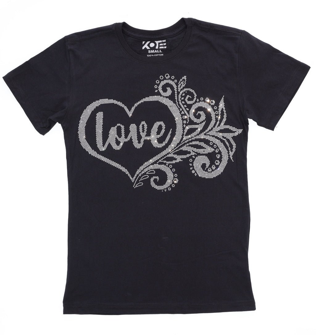 Romantic Floral Heart Love Design Rhinestone T-Shirt, Nature Lover Tee-Shirt, Aesthetic Wild Flower Shaped Sweatshirt, New Mom Gift