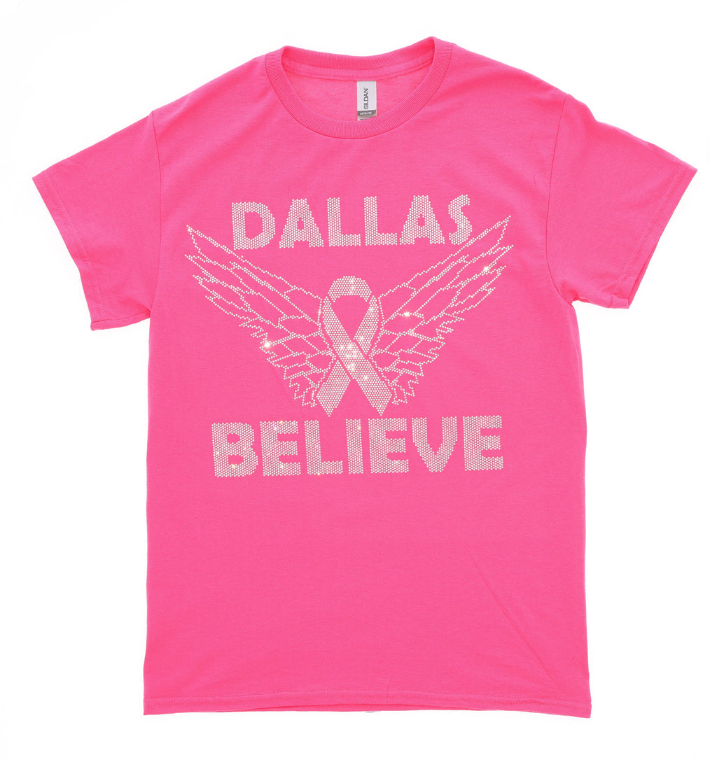 Cancer Awareness Custom City /Name Believe Rhinestone Bling Bling Short Sleeve T-shirt