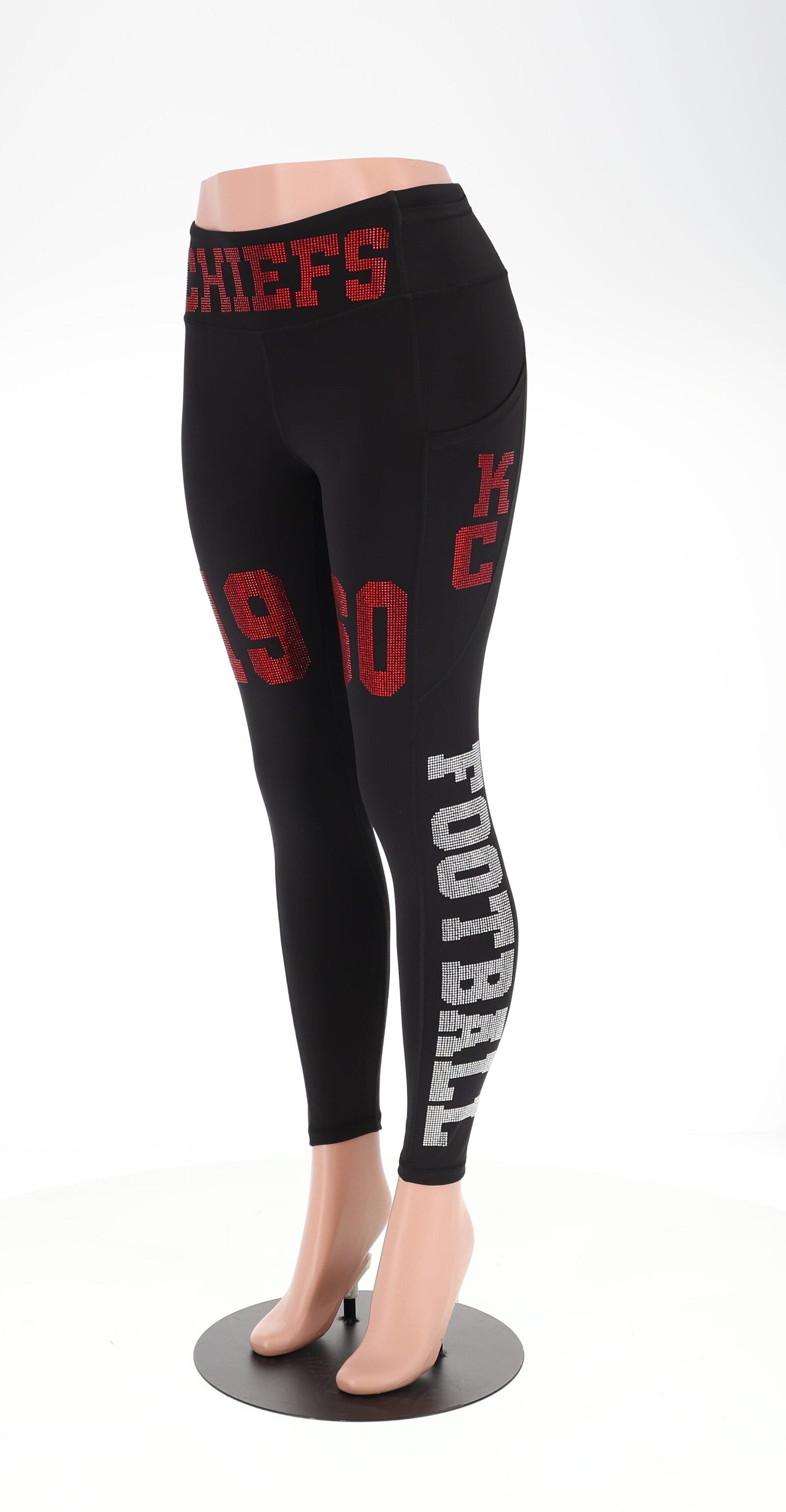 Custom Rhinestone Football Leggings: High Waist Yoga Pants with Pocket