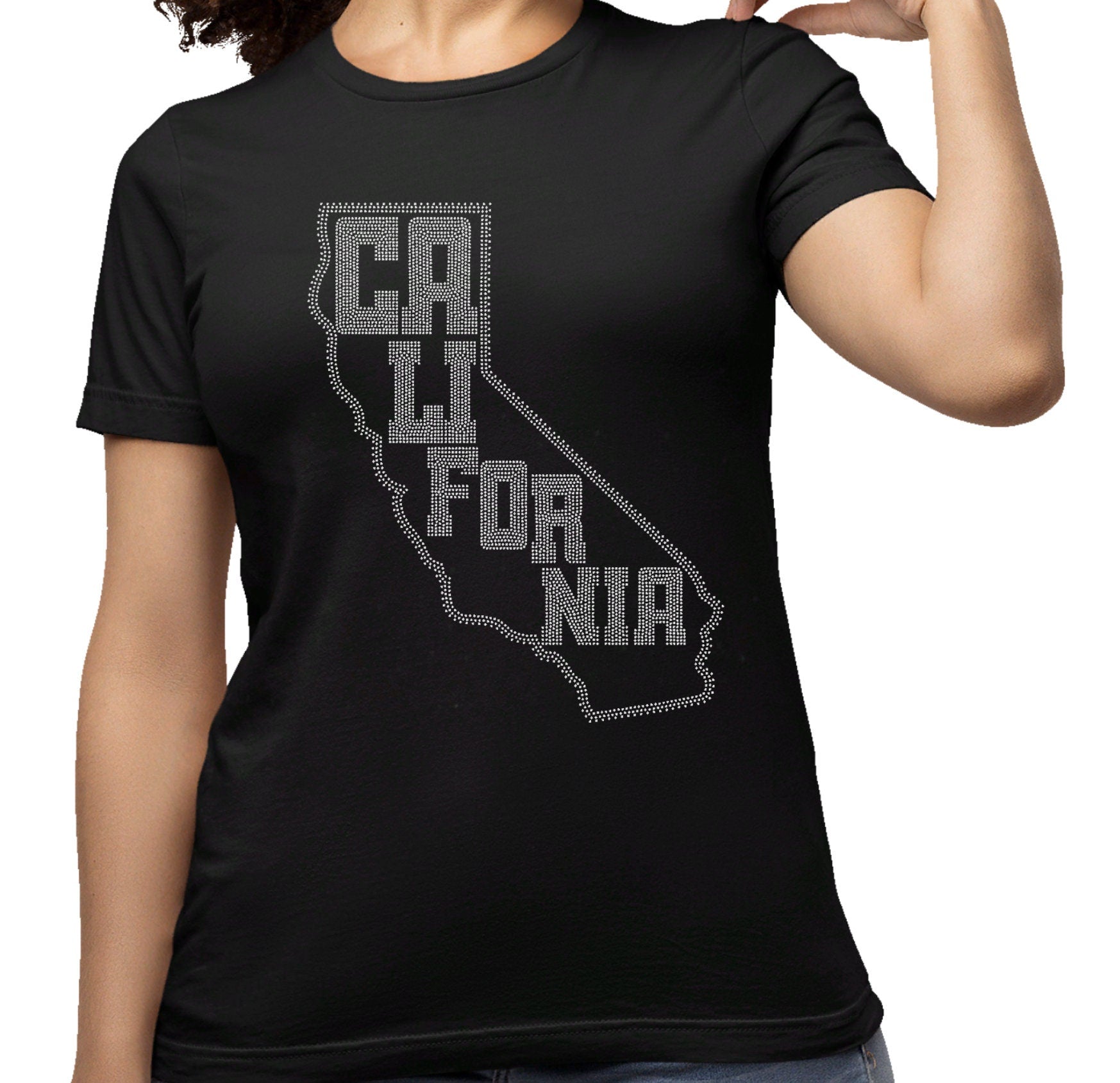 Rhinestone California Map T-Shirt: Cali Souvenir Tee