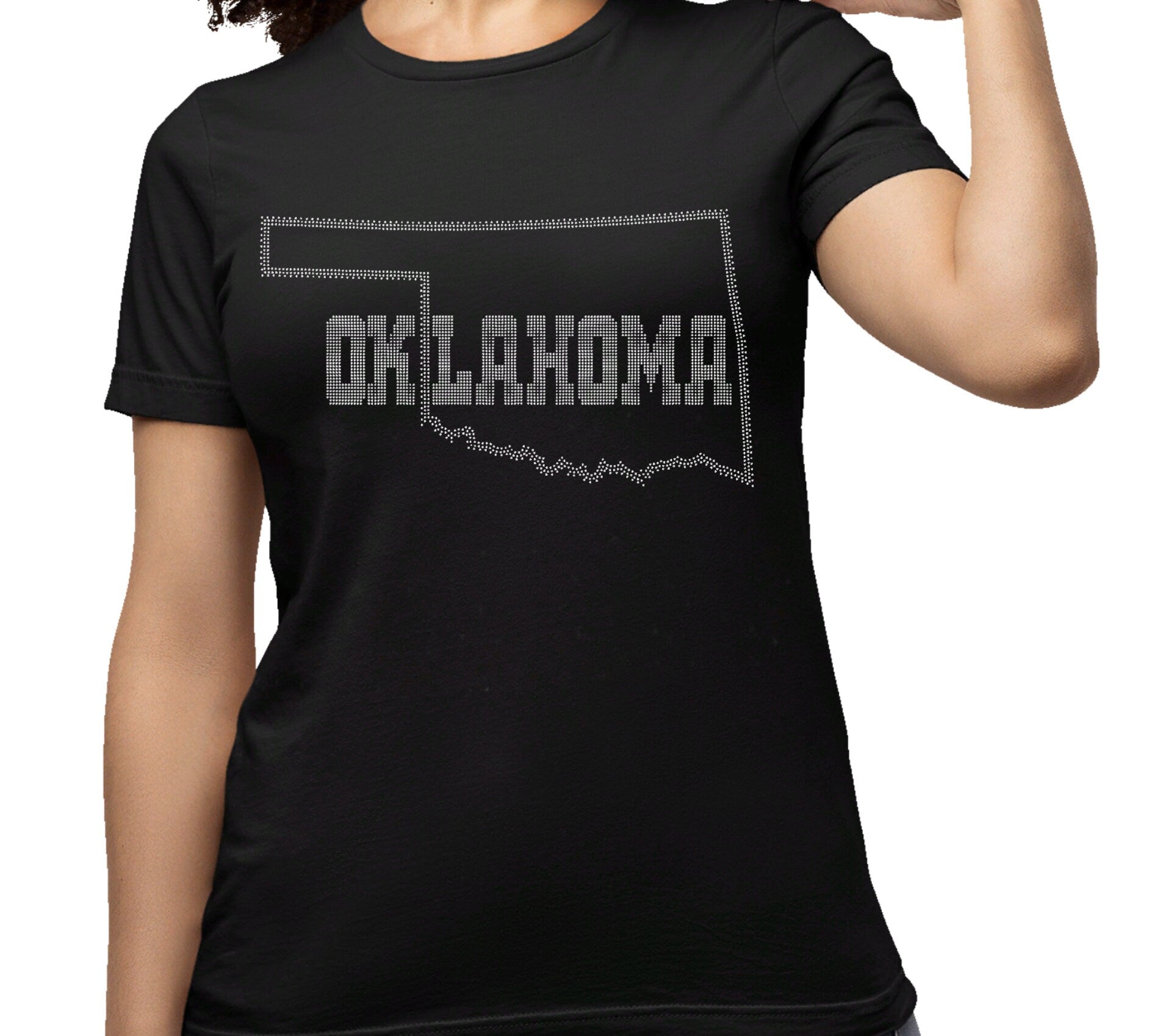 Oklahoma Rhinestone T-Shirt: Silver & Crimson Map Design Main image