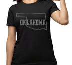 Oklahoma Rhinestone T-Shirt: Silver & Crimson Map Design