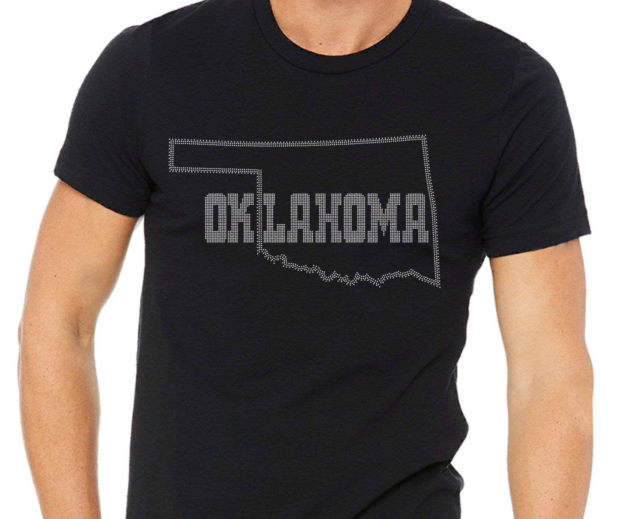 Oklahoma Rhinestone T-Shirt: Silver & Crimson Map Design Secondary image