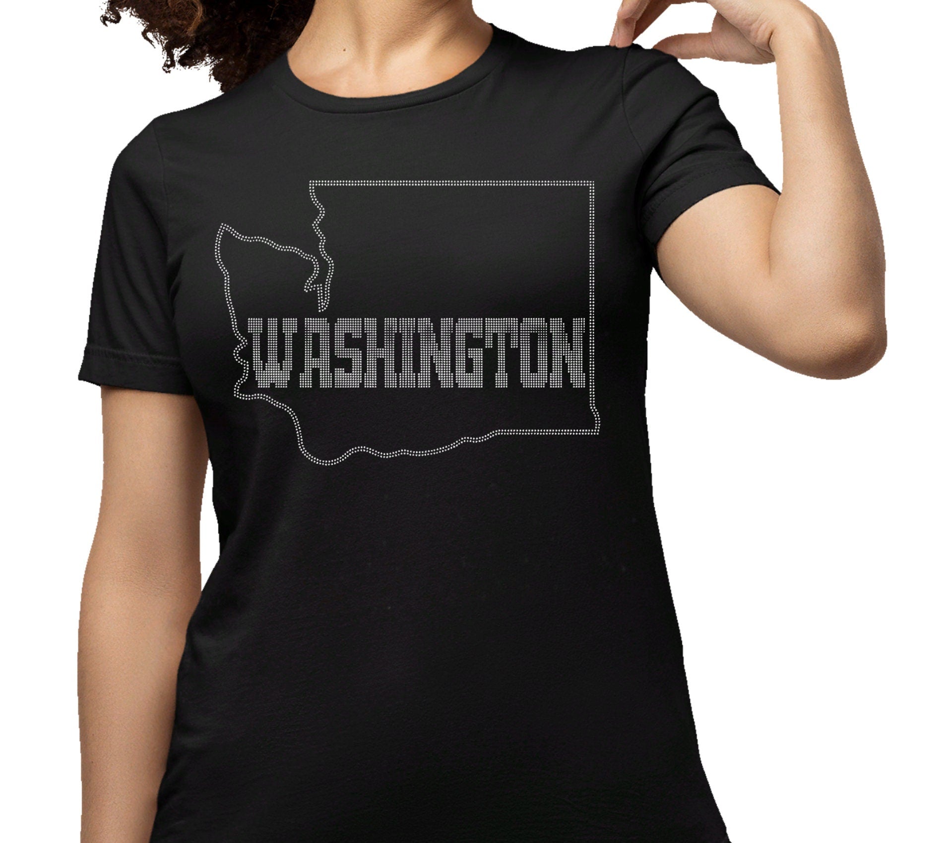 Rhinestone Washington State Map T-Shirt: Retro Travel Souvenir