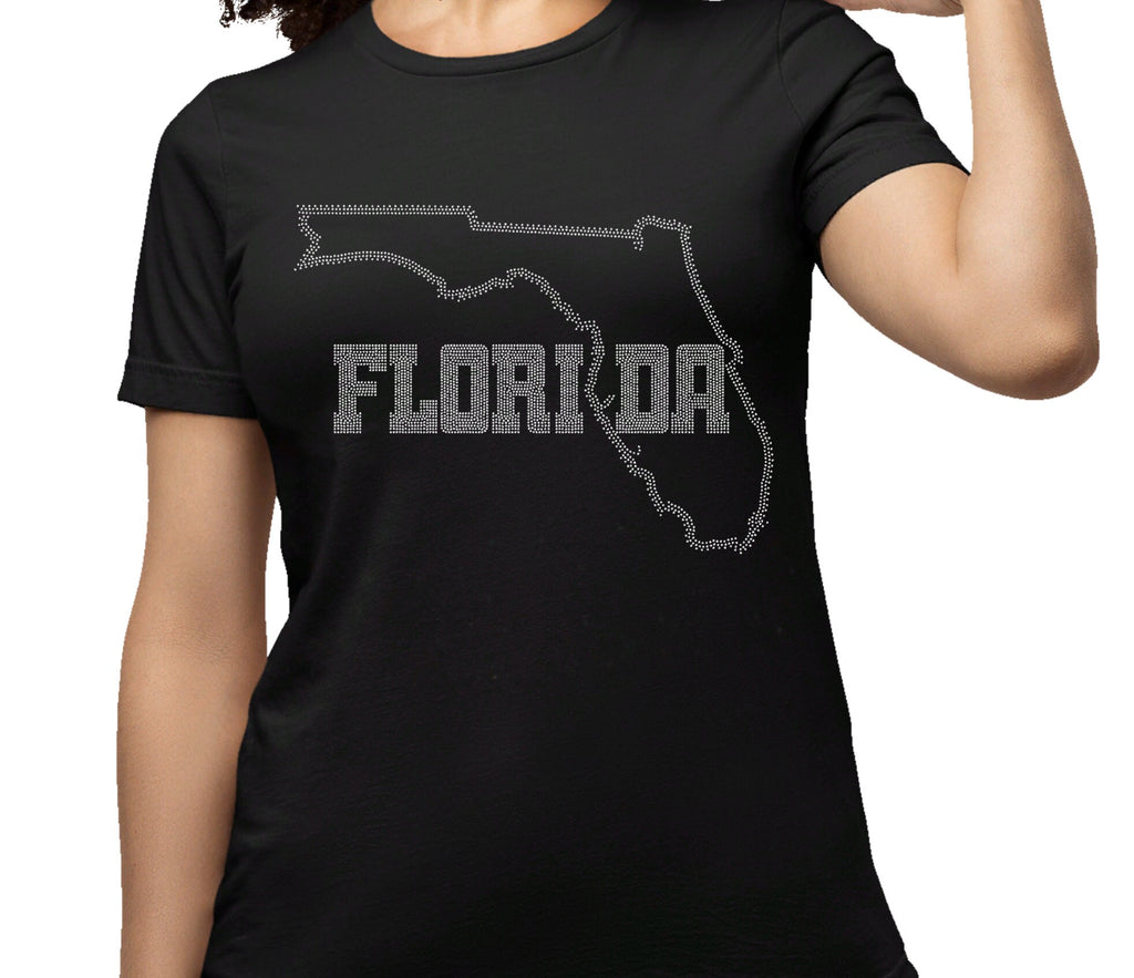 Rhinestone Florida Map T-Shirt: Sunshine State Souvenir Tee