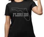 Rhinestone Florida Map T-Shirt: Sunshine State Souvenir Tee