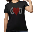 Rhinestone GOD Heart T-Shirt: Spiritual Bella Canvas Tee