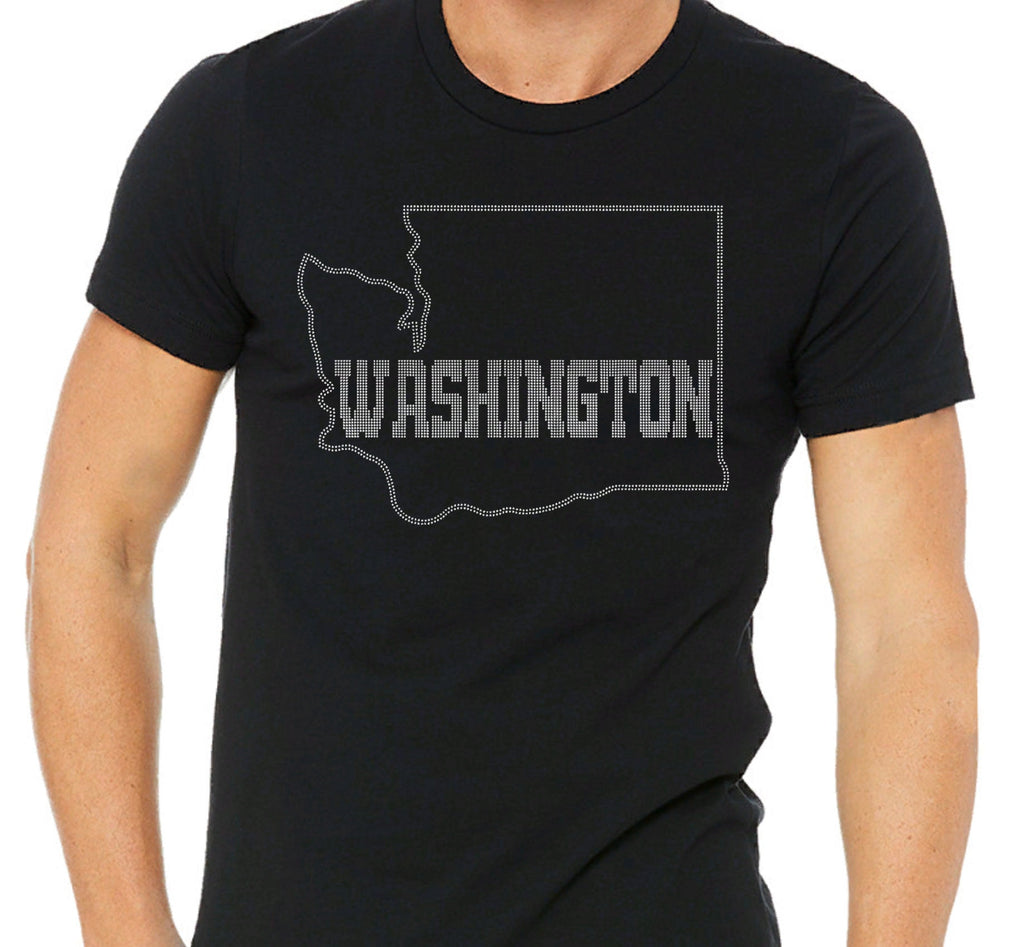 Rhinestone Washington State Map T-Shirt: Retro Travel Souvenir