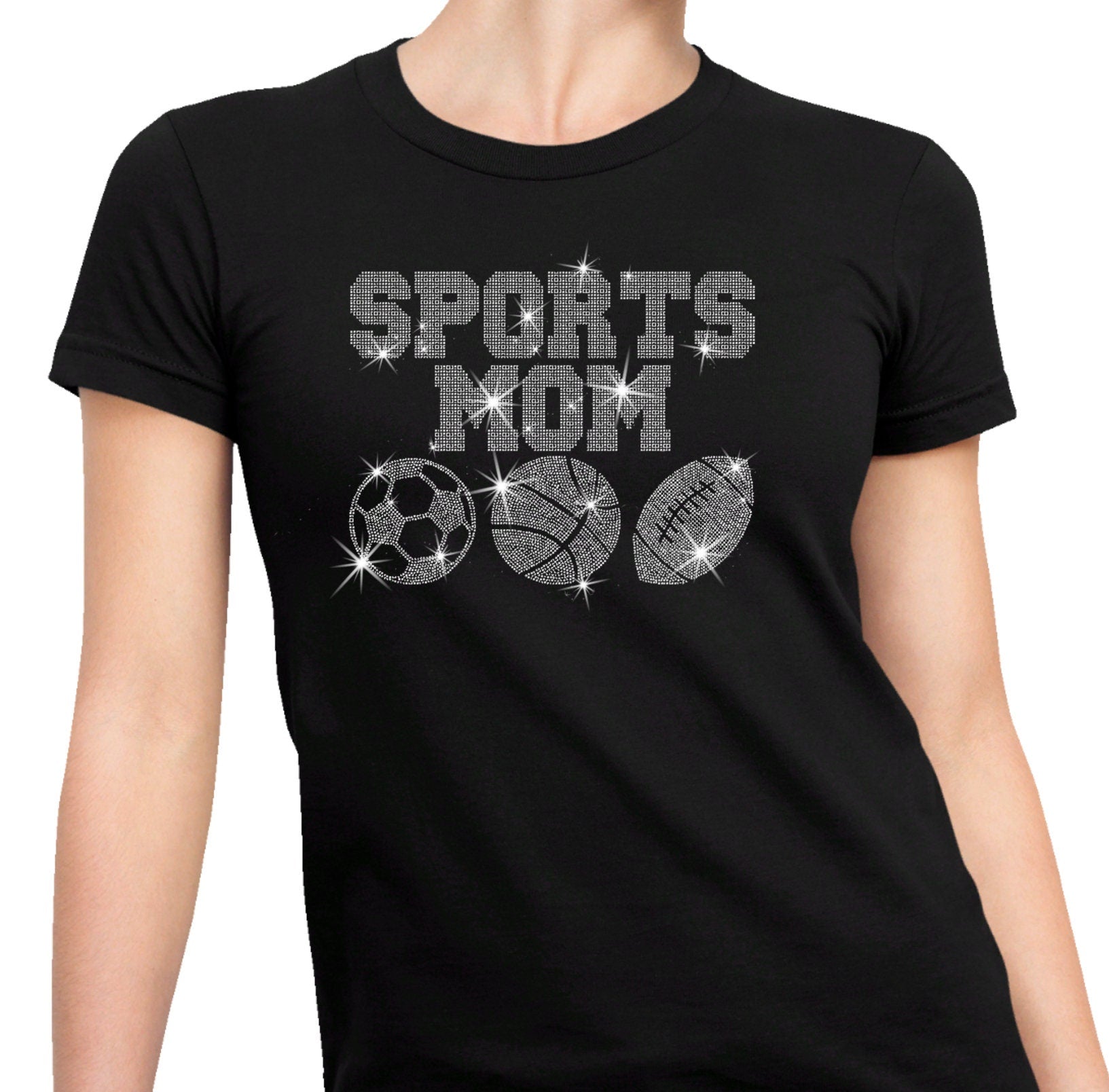 Rhinestone Sports Mom T-Shirt: Football, Basketball, Soccer