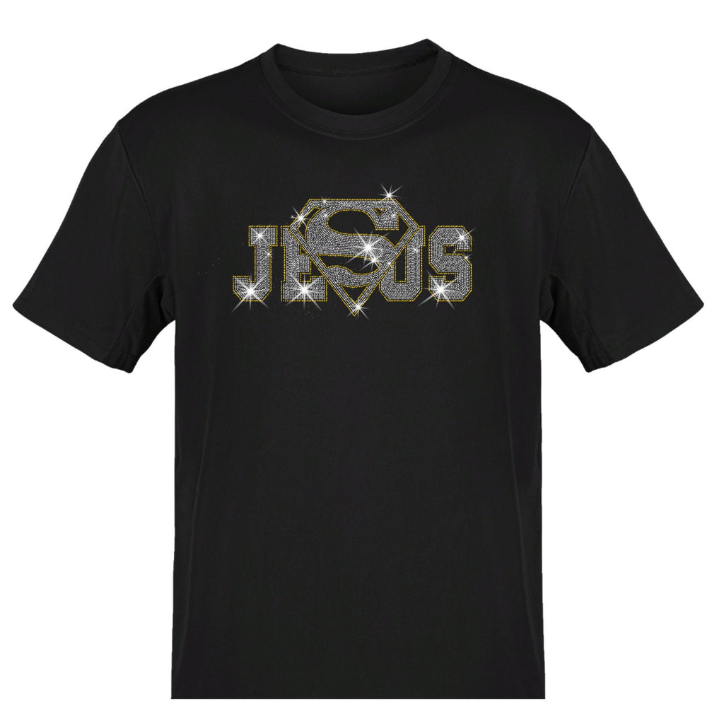 Jesus Saves Rhinestone T-Shirt: Christian Superhero Tee