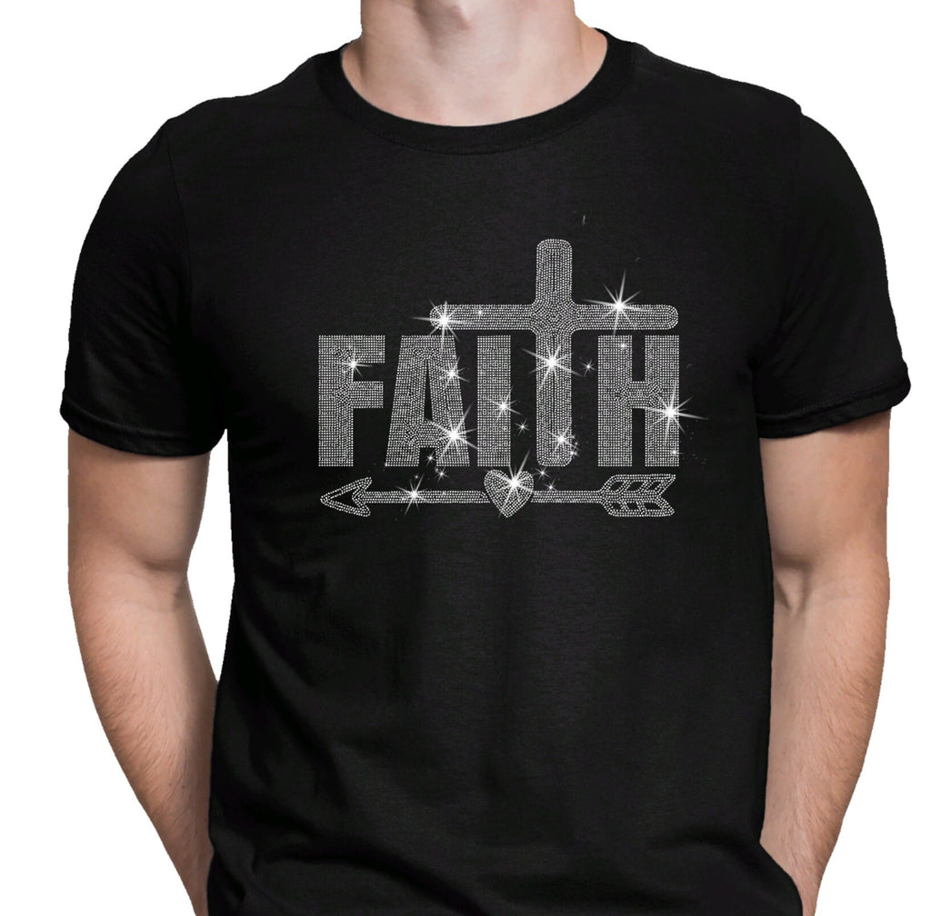 Faith Rhinestone T-Shirt: Christian Cross Arrow Design